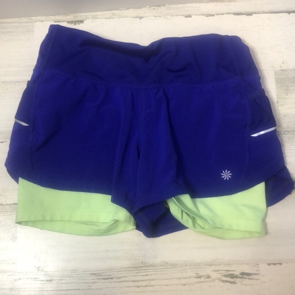 Athleta Shorts Purple Green Running Shorts Athletic Exercise XS - Picture 1 of 8